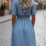 Women's Button-Down Midi Dress Smocked Waist - Casual Outing