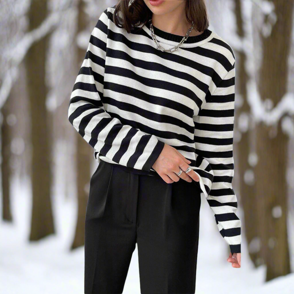 Women's Long Sleeve Shirt Striped Crew Neck - Casual Everyday Wear