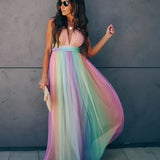 Women's Maxi Dress Rainbow Pleated - Formal Event