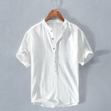 Men's Henley Shirt Short Sleeve Banded Collar - Summer Casual
