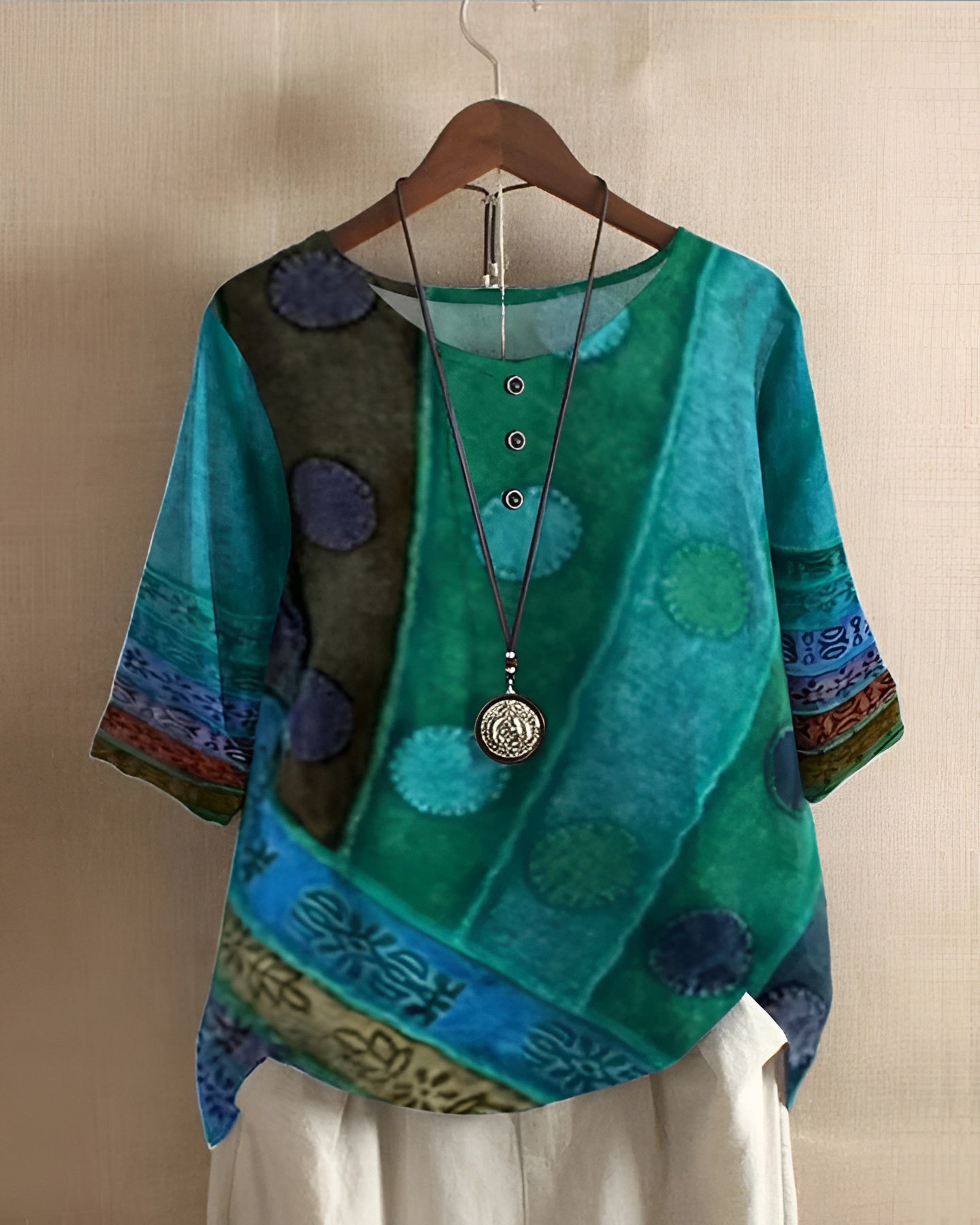 Women's Tunic Blouse Multi Color Polka Dot Print - Casual Wear