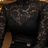 Women's Lace Blouse Long Sleeve High Neck - Evening Wear