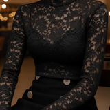 Women's Lace Blouse Long Sleeve High Neck - Evening Wear