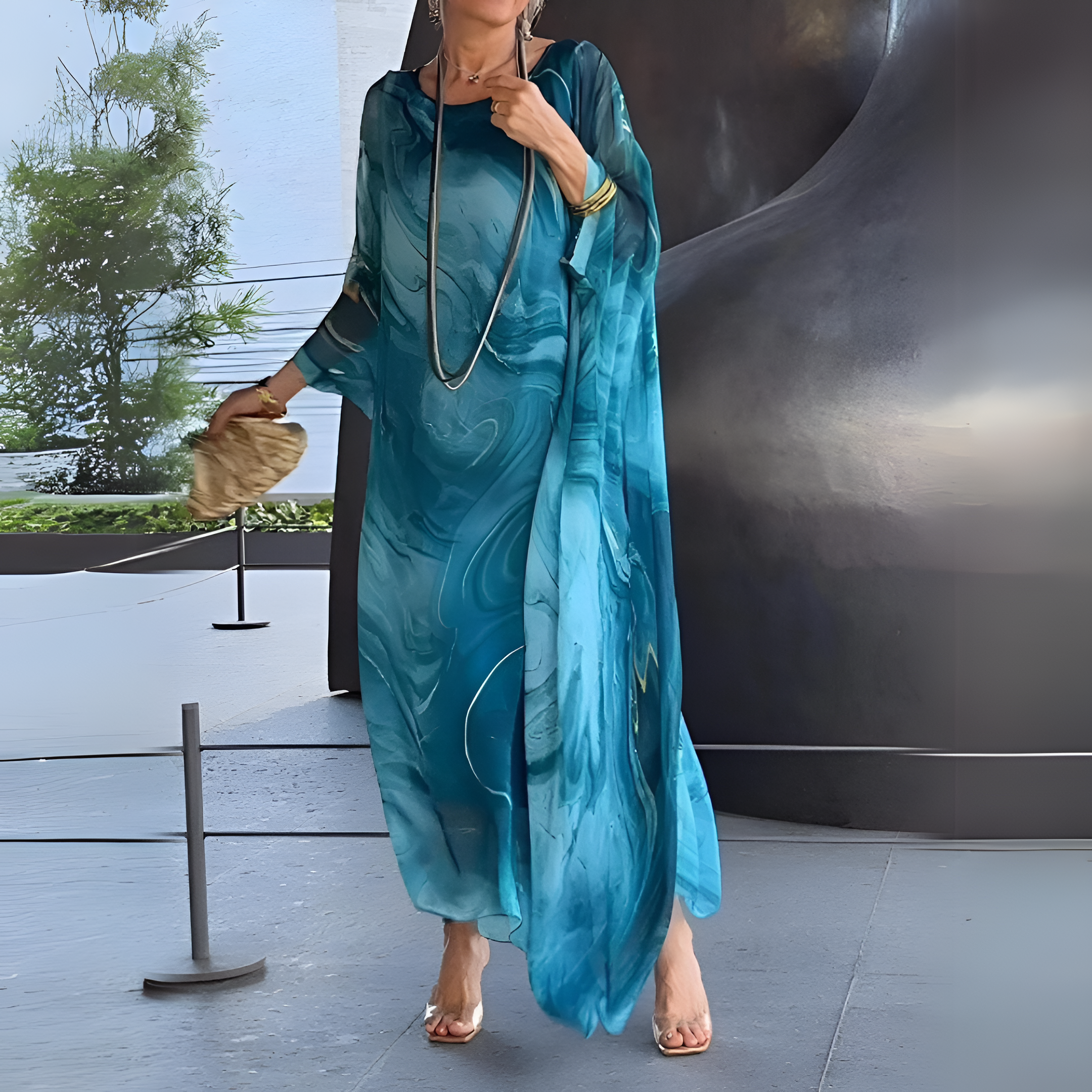 Women's Caftan Dress Marble Print Fit - Art Gallery