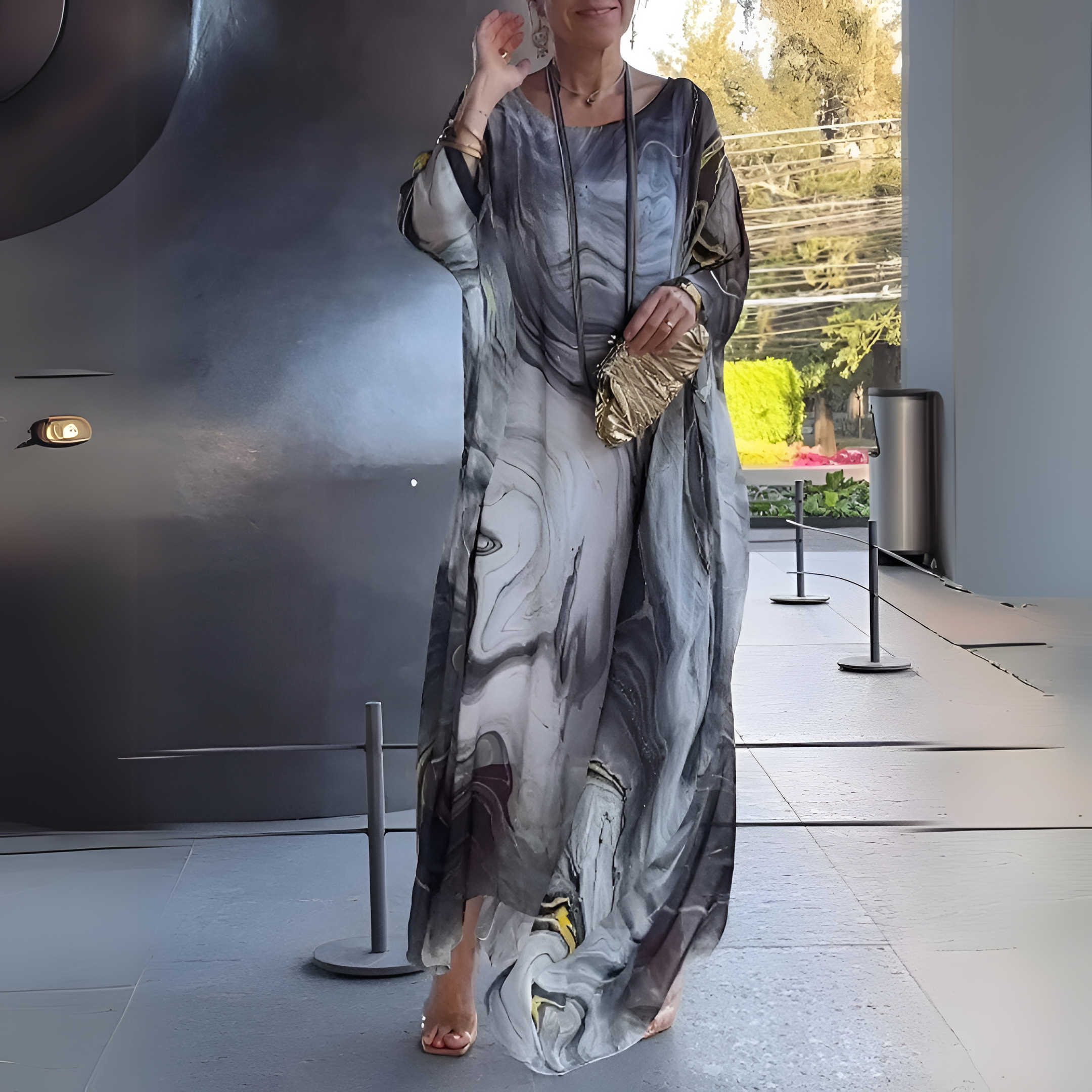 Women's Caftan Dress Marble Print Fit - Art Gallery