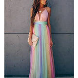 Women's Maxi Dress Rainbow Pleated - Formal Event