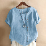 Women's Blouse Short Sleeve Button Detail - Casual Daily Wear