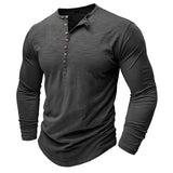 Men's Henley Long Sleeve Shirt Slim Fit Cotton - Casual Everyday Wear
