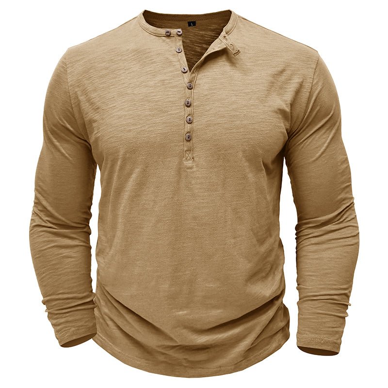 Men's Henley Long Sleeve Shirt Slim Fit Cotton - Casual Everyday Wear