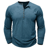 Men's Henley Long Sleeve Shirt Slim Fit Cotton - Casual Everyday Wear