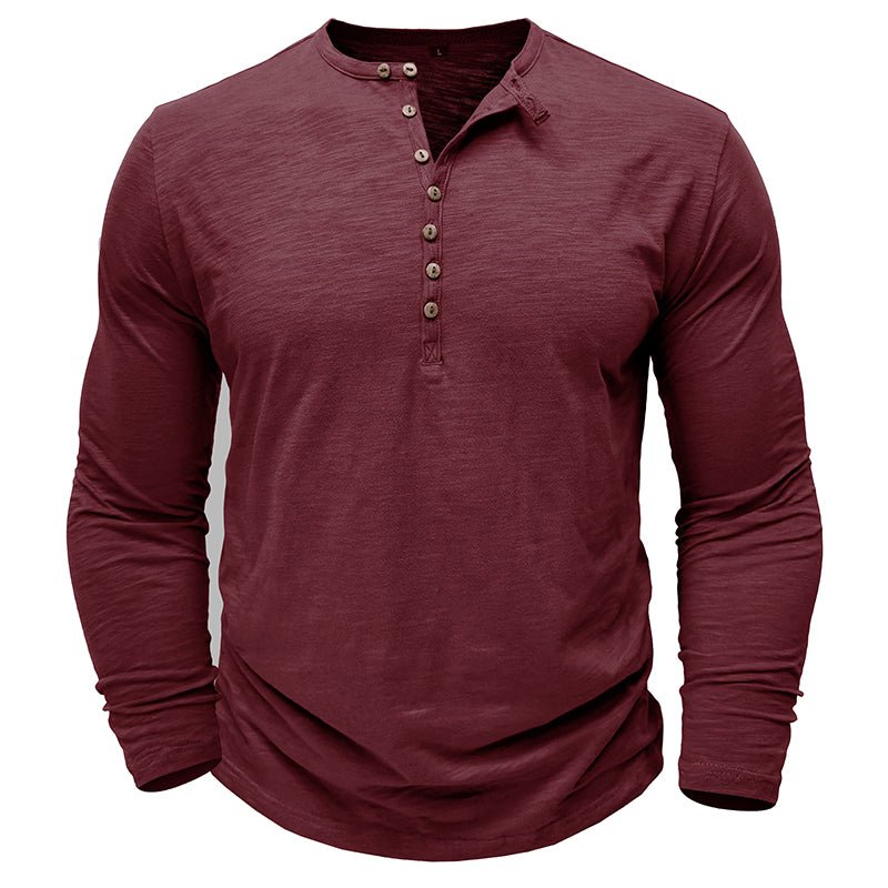 Men's Henley Long Sleeve Shirt Slim Fit Cotton - Casual Everyday Wear