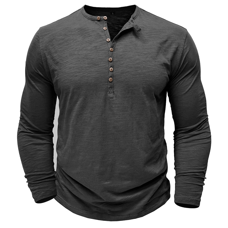 Men's Henley Long Sleeve Shirt Slim Fit Cotton - Casual Everyday Wear