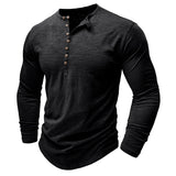 Men's Henley Long Sleeve Shirt Slim Fit Cotton - Casual Everyday Wear