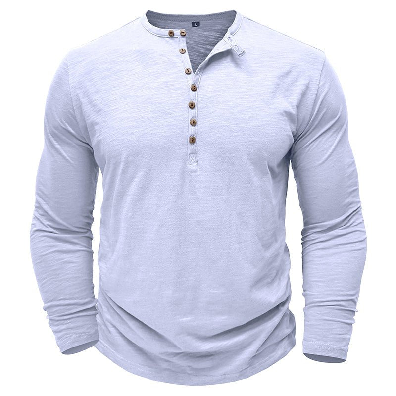 Men's Henley Long Sleeve Shirt Slim Fit Cotton - Casual Everyday Wear