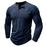Men's Henley Long Sleeve Shirt Slim Fit Cotton - Casual Everyday Wear