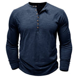 Men's Henley Long Sleeve Shirt Slim Fit Cotton - Casual Everyday Wear