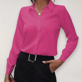 Women's Button-Up Blouse Long Sleeve Silk-Feel - Professional Office Wear