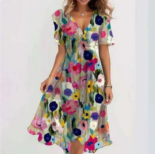 Women's Floral Wrap Dress Flutter Sleeve - Date Night