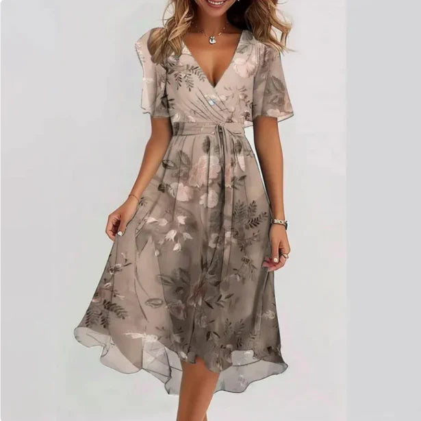 Women's Floral Wrap Dress Flutter Sleeve - Date Night
