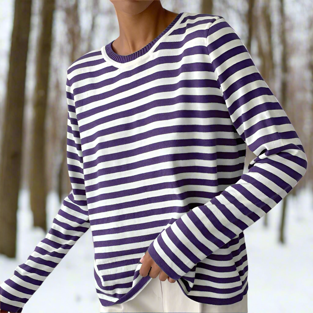 Women's Long Sleeve Shirt Striped Crew Neck - Casual Everyday Wear