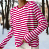 Women's Long Sleeve Shirt Striped Crew Neck - Casual Everyday Wear