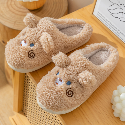 Women's Plush Bear Design Slip-On Slippers - Indoor Wear