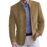Men's Suede Stand Collar Jacket - Casual Outwear