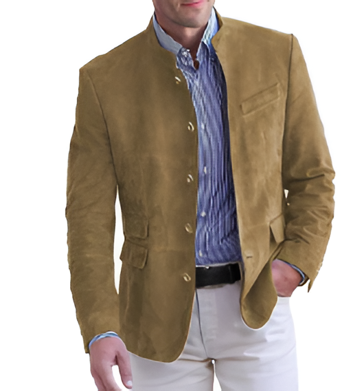 Men's Suede Stand Collar Jacket - Casual Outwear