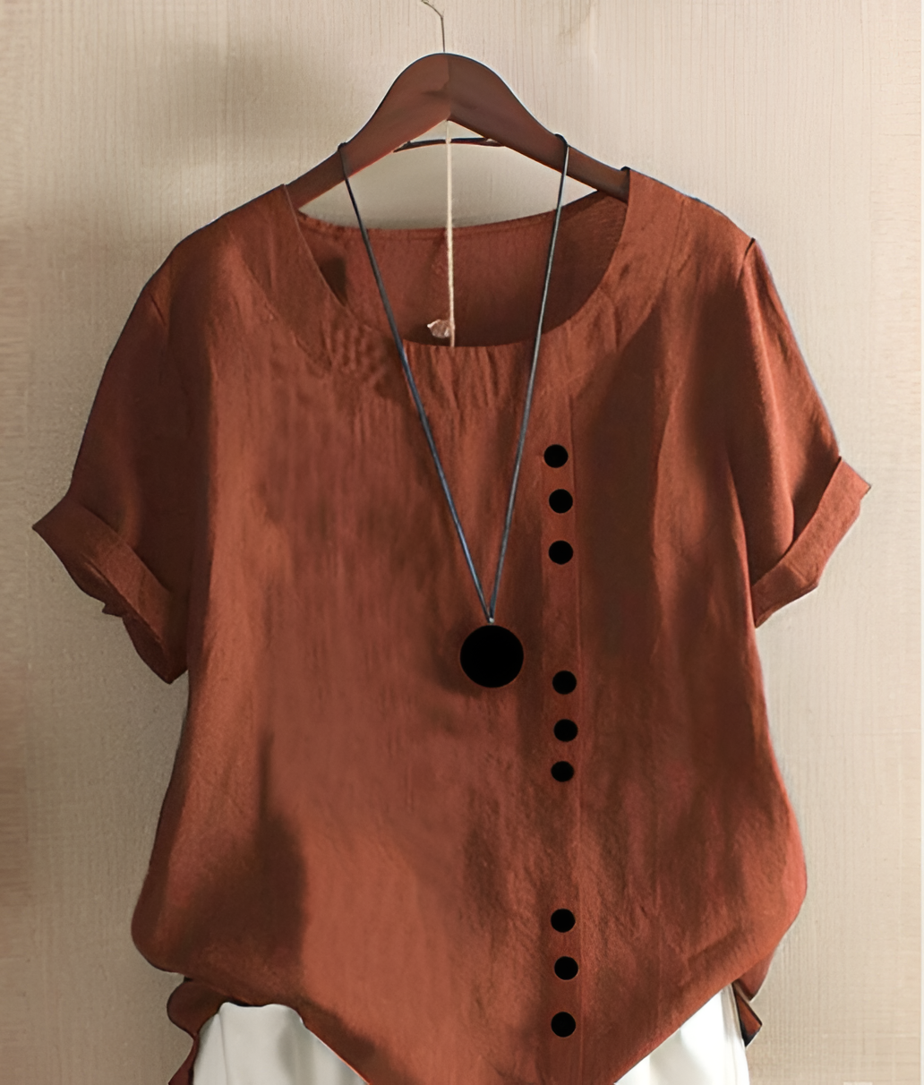 Women's Blouse Short Sleeve Button Detail - Casual Daily Wear