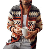 Men's Zip-Up Sweater Geometric Pattern Stand Collar - Casual Wear