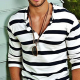 Men's Long Sleeve T-Shirt Striped Henley Neck - Casual Wear