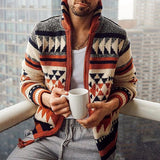 Men's Zip-Up Sweater Geometric Pattern Stand Collar - Casual Wear