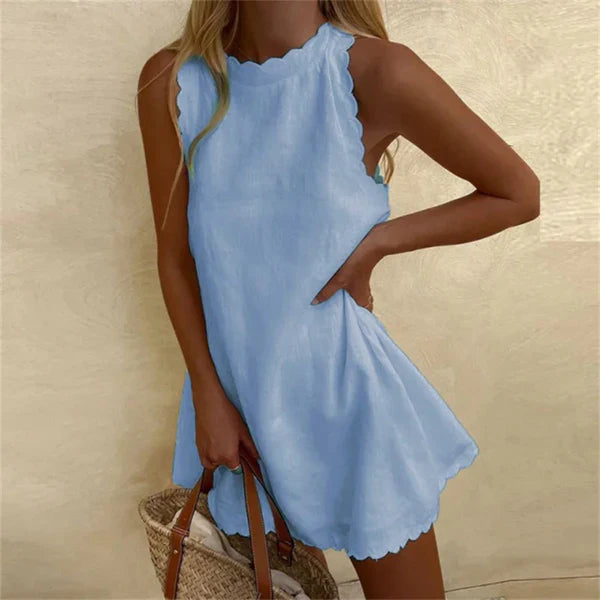 Women's Mini Dress Scalloped Trim Sleeveless - Casual Wear