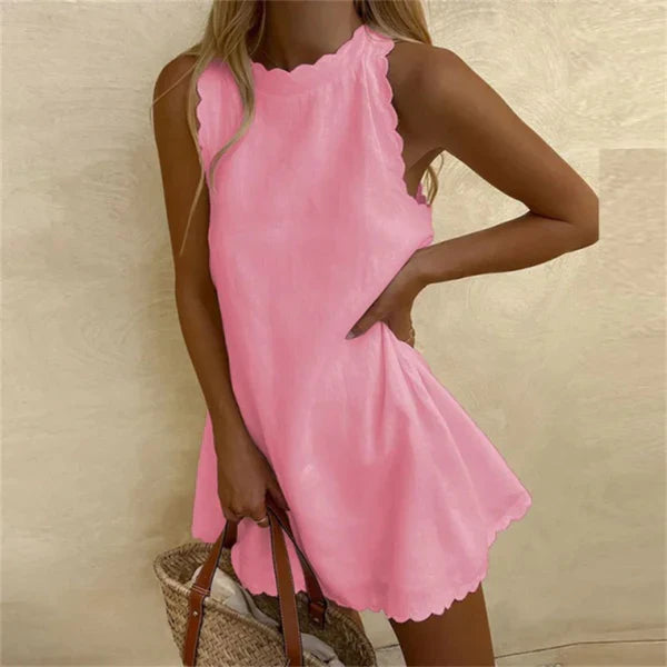 Women's Mini Dress Scalloped Trim Sleeveless - Casual Wear