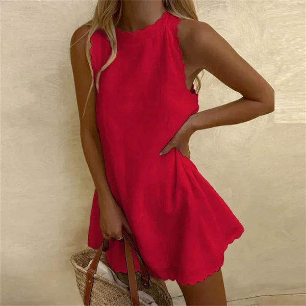 Women's Mini Dress Scalloped Trim Sleeveless - Casual Wear
