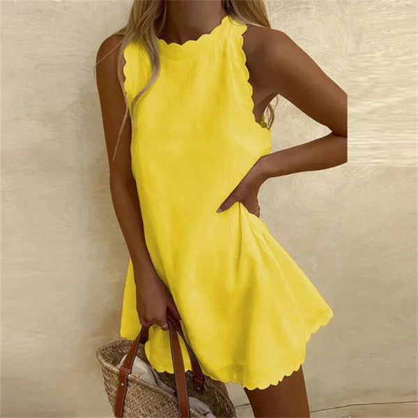 Women's Mini Dress Scalloped Trim Sleeveless - Casual Wear