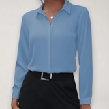 Women's Button-Up Blouse Long Sleeve Silk-Feel - Professional Office Wear