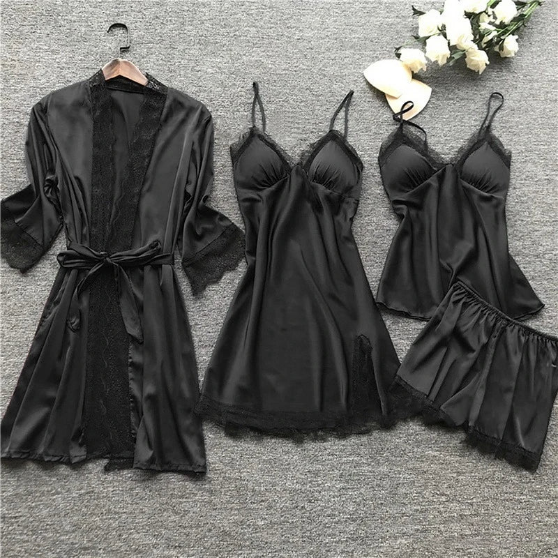Women's Sleepwear Set Five-Piece Floral Trim - Loungewear