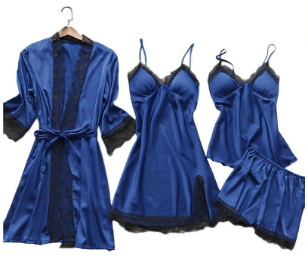 Women's Sleepwear Set Five-Piece Floral Trim - Loungewear
