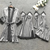 Women's Sleepwear Set Five-Piece Floral Trim - Loungewear