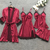 Women's Sleepwear Set Five-Piece Floral Trim - Loungewear