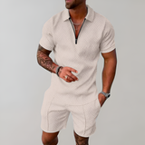 Men's Shorts Set Textured Polo - Casual Summer Wear