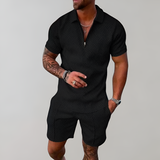 Men's Shorts Set Textured Polo - Casual Summer Wear