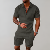 Men's Shorts Set Textured Polo - Casual Summer Wear