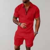 Men's Shorts Set Textured Polo - Casual Summer Wear