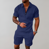 Men's Shorts Set Textured Polo - Casual Summer Wear