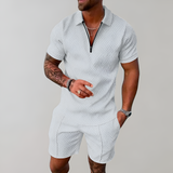 Men's Shorts Set Textured Polo - Casual Summer Wear