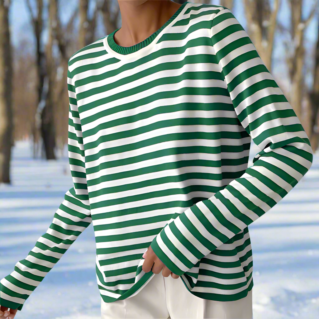 Women's Long Sleeve Shirt Striped Crew Neck - Casual Everyday Wear