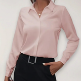 Women's Button-Up Blouse Long Sleeve Silk-Feel - Professional Office Wear