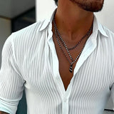 Men's Button Down Shirt Vertical Ribbed Slim Fit - Vacation Wear